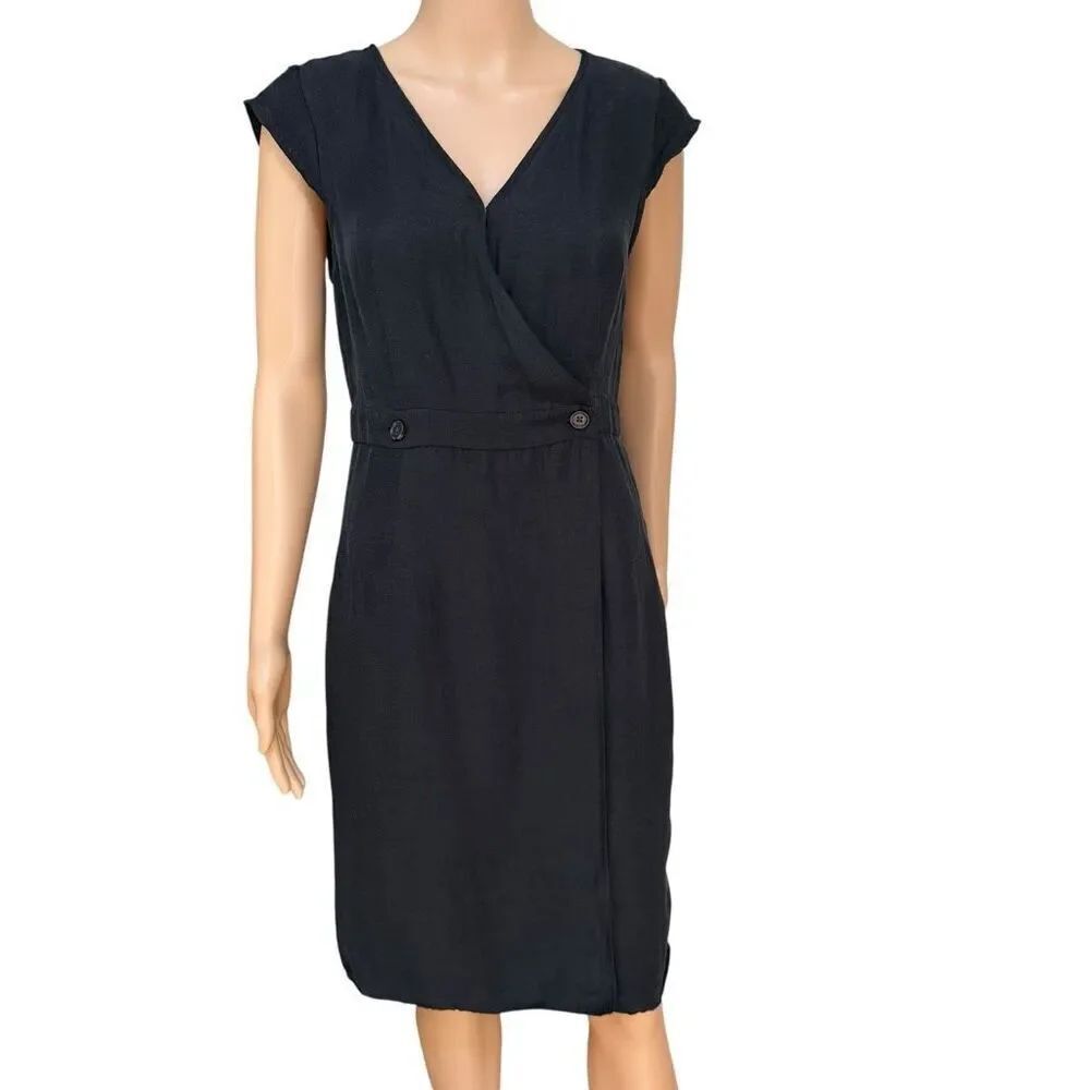 J. Crew linen blend blend sheath surplice cap sleeve dress size 6